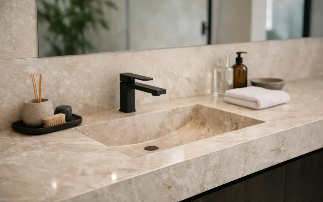 Bancada com Cuba Integrada em Pedra Natural